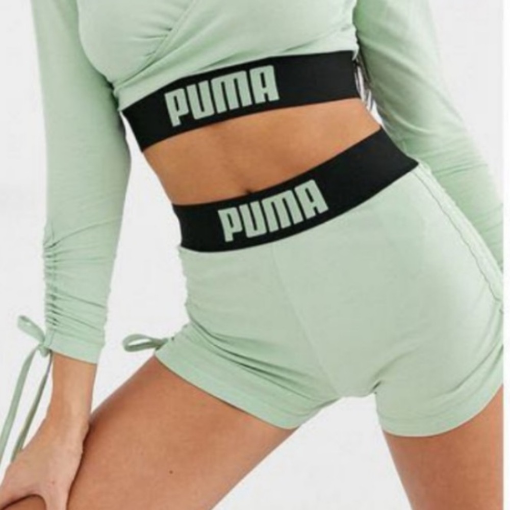 PUMA ASOS Ruched Gym Yoga Booty Running Shorts Mint Green Black Small Lounge